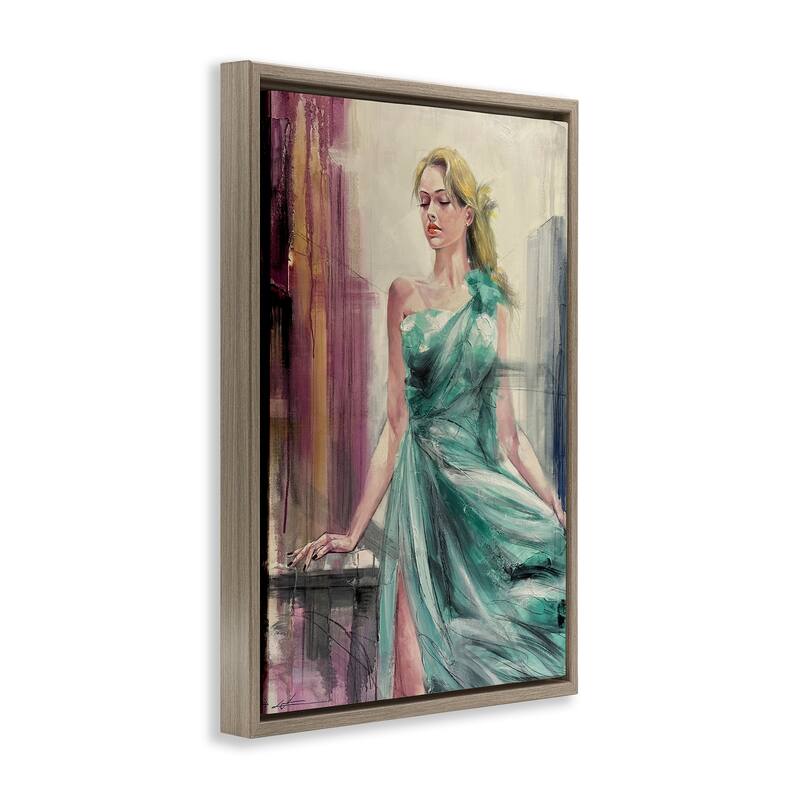 Stupell Elegant Blonde in Dress Framed Floater Canvas Wall Art Design By Lucille Lee