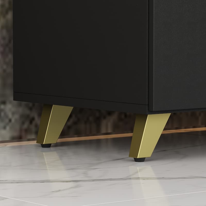 13.1"H Extendable Designs TV Stand with 4 Storage Drawer Black/White