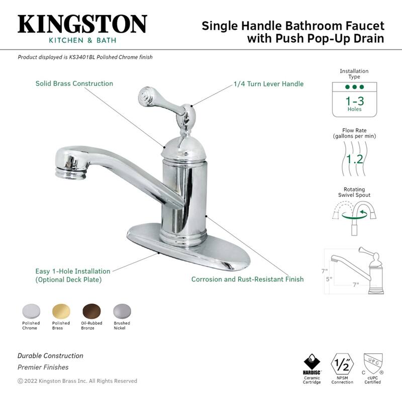 Traditional Single-Handle 1-Hole Deck Mount Bathroom Faucet in Polished Brass