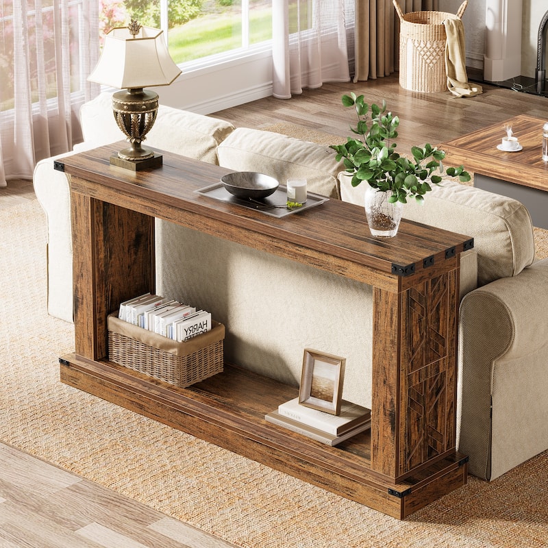 63 Inches Wood Sofa Table, Farmhouse Entryway Table - 63" W x 13.7" D x 33.4" H