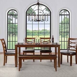 6-piece Rectangular Dining Table Set Rustic Farmhouse Solid wood with 4 ...