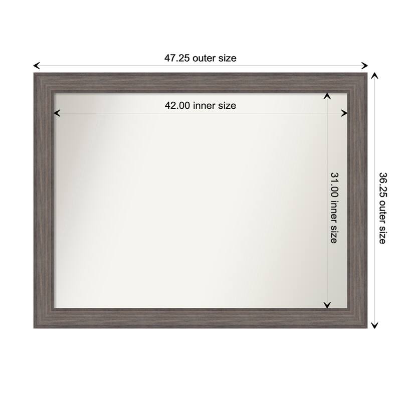 Country Barnwood Framed Non-Beveled Custom Wall Mirror, Bathroom Vanity Mirror - Outer Size: 47.25 x 36.25