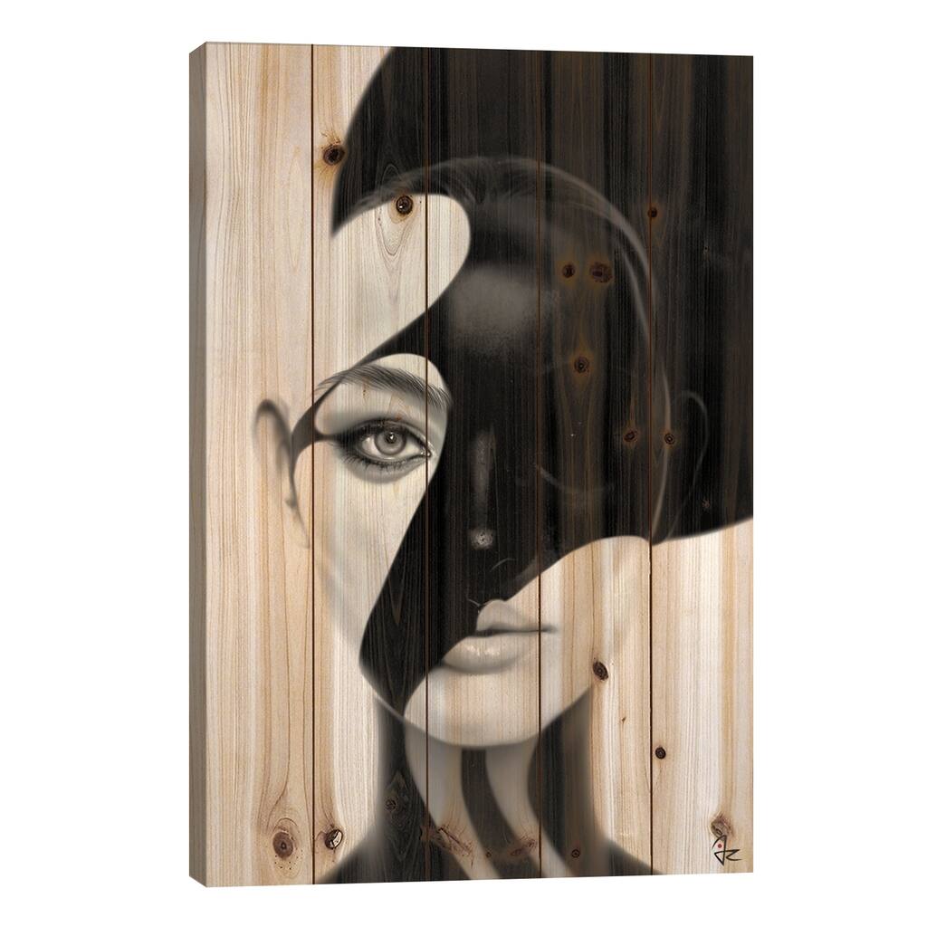 Black Mask Print On Wood by Giulio Rossi - Multi-Color