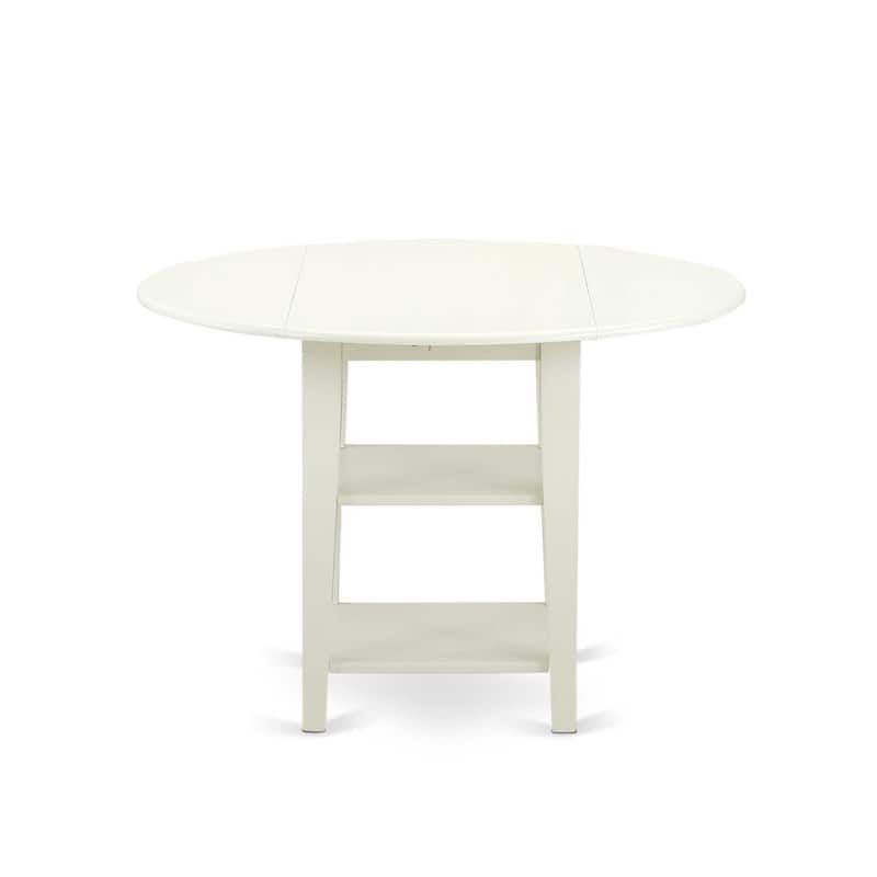 HomeStock 3-Pc Linen White Finish Round Solid Wood Top Dining Table Set