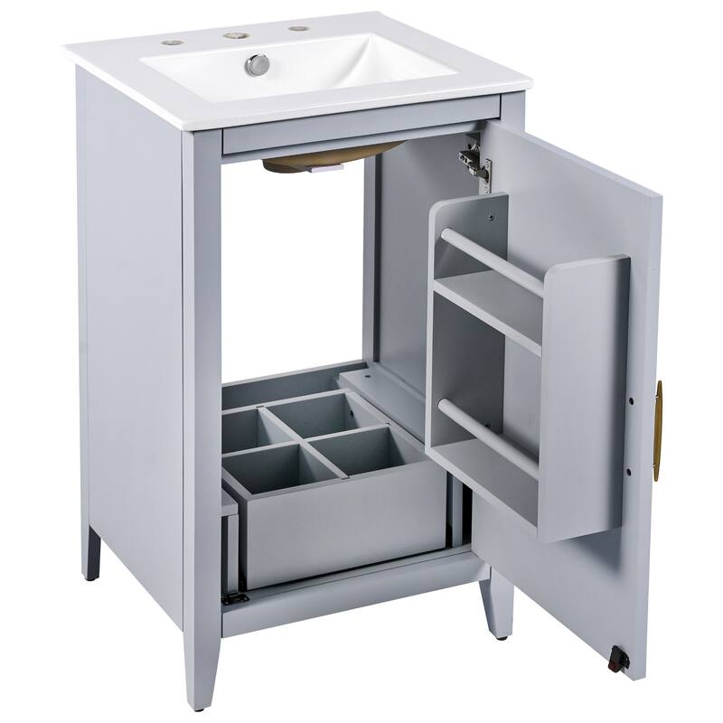 20.3" Bathroom Vanity with Sink, Drawer, Door Shelf, Soft-Closing Door