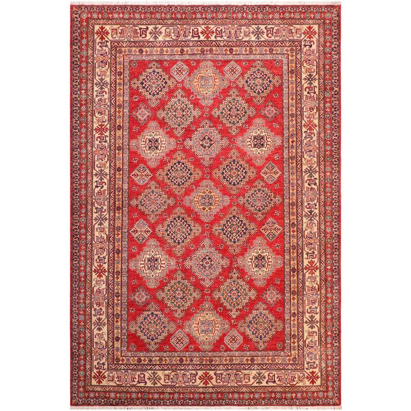 Tribal Super Kazak Briar Red/Beige Hand Knotted Wool Rug - 8'2'' x 10'0''