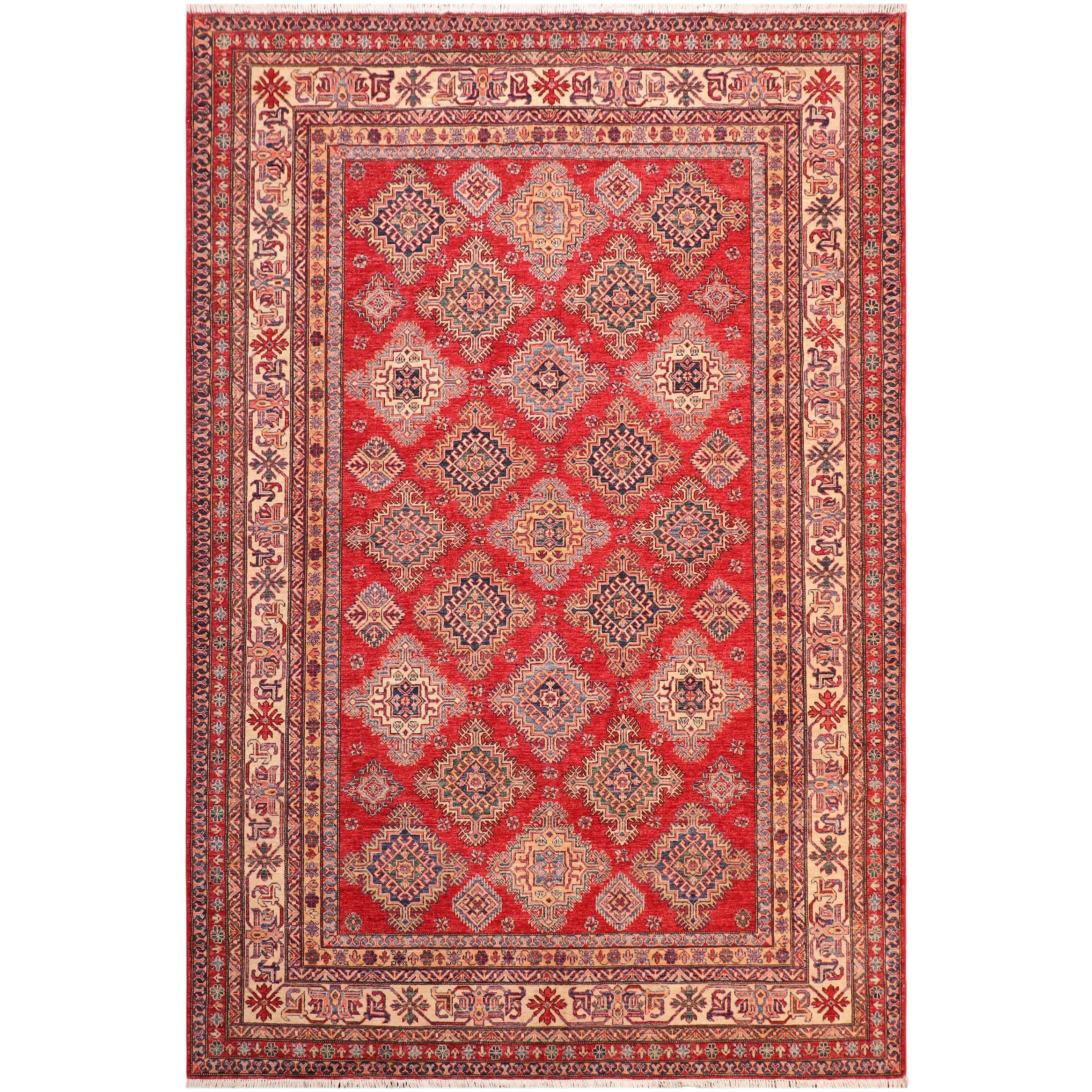 Tribal Super Kazak Briar Red/Beige Hand Knotted Wool Rug - 8'2'' x 10'0''