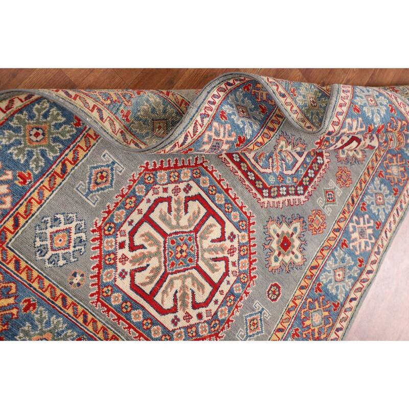 Kazak Oriental Area Rug Handmade Grey Wool Carpet - 3'10"x 5'11"