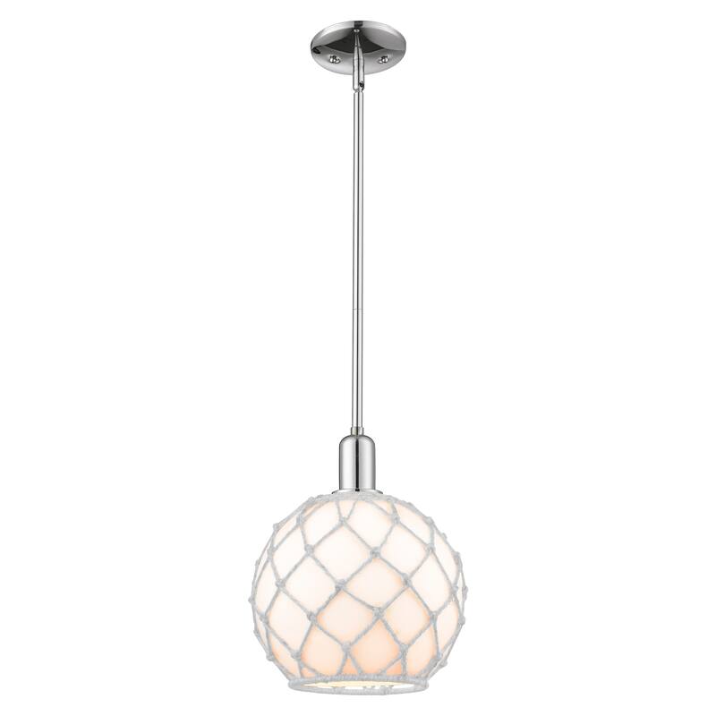 Innovations Lighting Endless Possibilities Arcadia - Farmhouse Rope - 1 Light 10" Stem Hung Mini Pendant - Polished Chrome/White Glass with White Rope