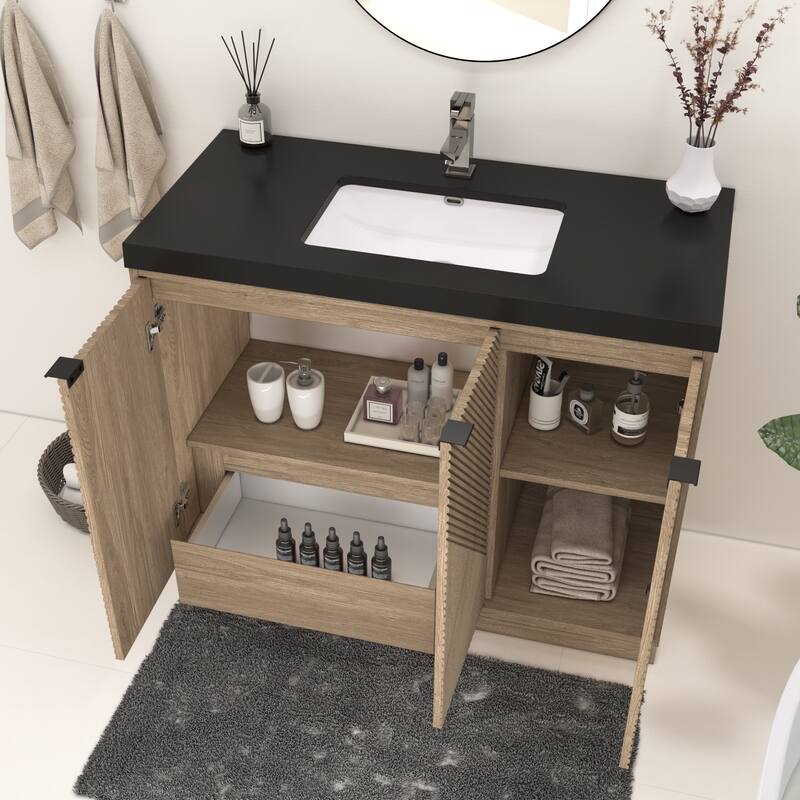 Milano 42" Freestanding (L) Bathroom Vanity with Black Acrylic Sink