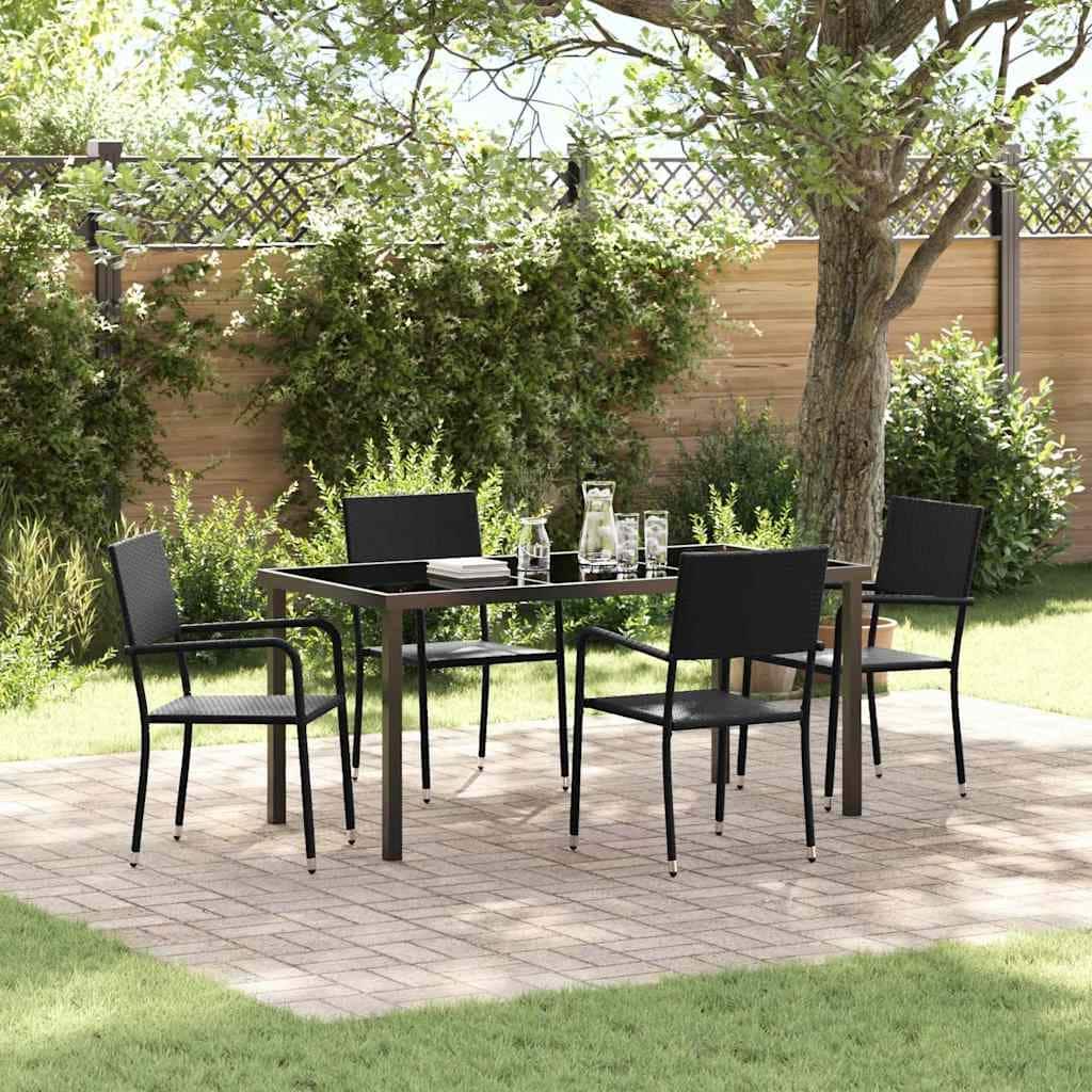 vidaXL Garden Dining Set with Cushion 5 pcs Black Poly Rattan - 21.26 x 22.05 x 35.43 in
