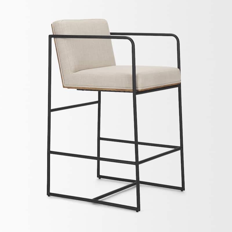 Stamford 36.5" Light Beige Upholstered Seat w/ Wood Back, Metal Frame Counter Stool