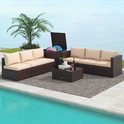 Gymax 8 PCS Wicker Patio Furniture Set Rattan Sectional Sofa Set w/