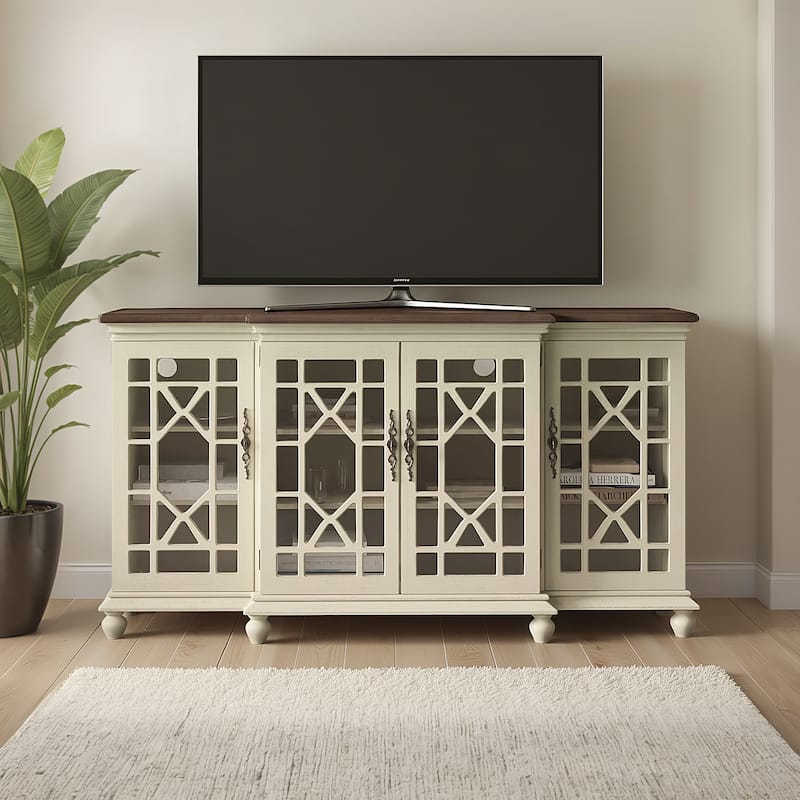 Coast to Coast Accents Mastro Cream and Brown 4 Door Media Credenza