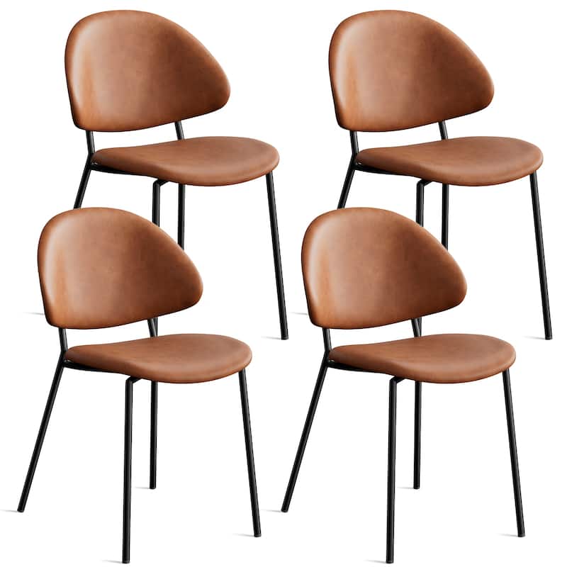 Set of 4 Upholstered PU Leather Dining Chairs Mid-Century Modern Dining Chairs with Curved Backrest for Dining Room Kitchen - Brown