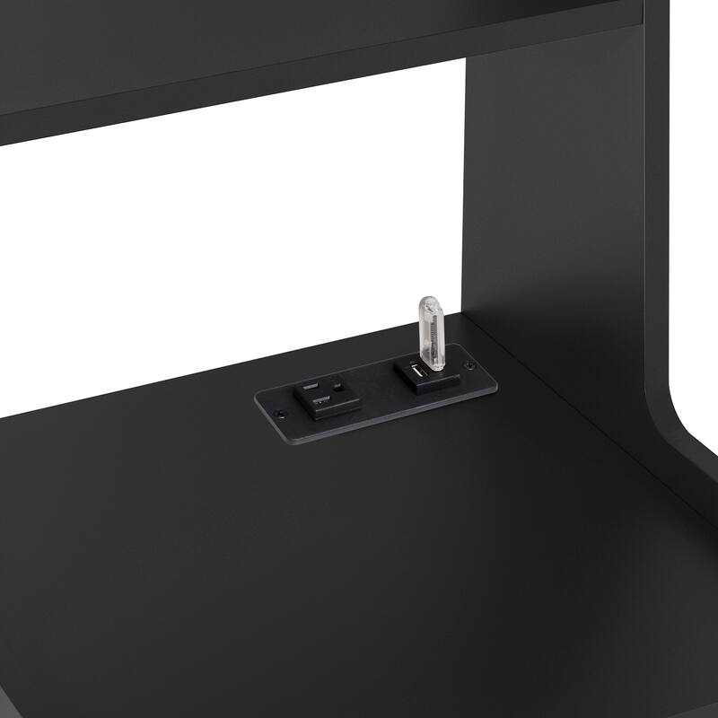 Anmytek Black Smart Nightstand with Charging Station, Night Light, Bookshelf & Storage