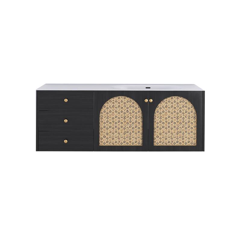 60" Wall-Mounted Bathroom Vanity with White Aluminum Nano Alloy Integrated Sink - 60'' x 20.47'' x 21.85''