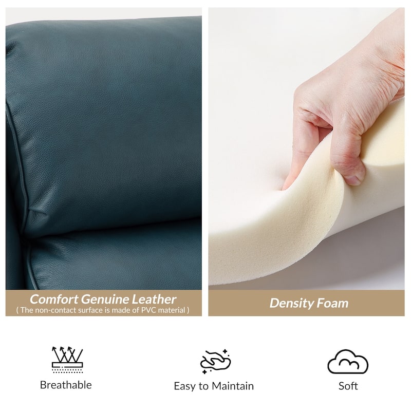 Noemon Genuine Leather Recliner with Nailhead Trims