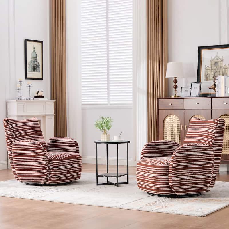 Modern Style 360° Swivel Leisure Chair Fabric Striped Armrest Swivel Chair