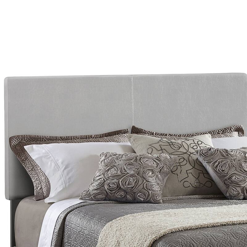 Grey Upholstered Eastern King Panel Bed with Structured Headboard and Footboard