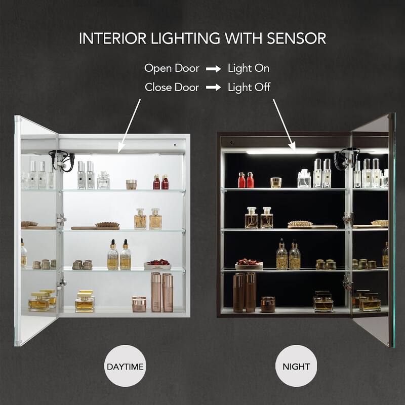 LED-lit Medicine Cabinet with Mirrors, Defogger, and USB Outlets