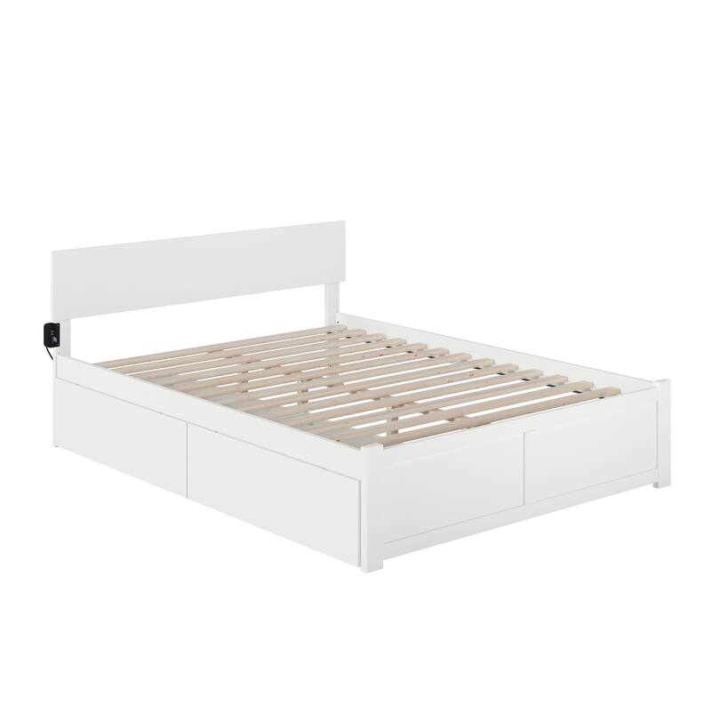 Orlando King Platform Bed with Footboard and 2 Drawers in White