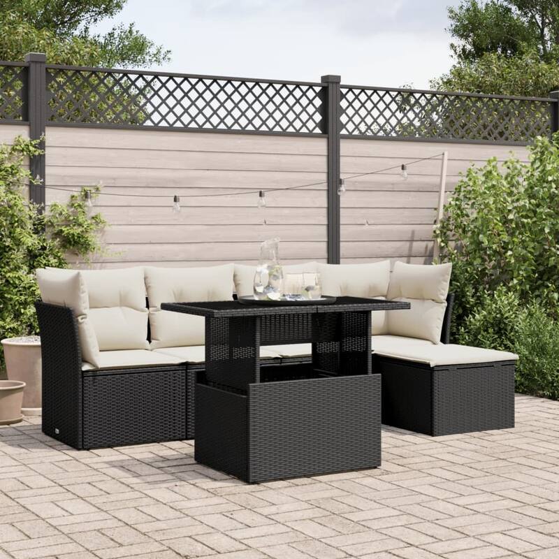 6-Piece Modular Garden Sofa Set - Black and cream without storage