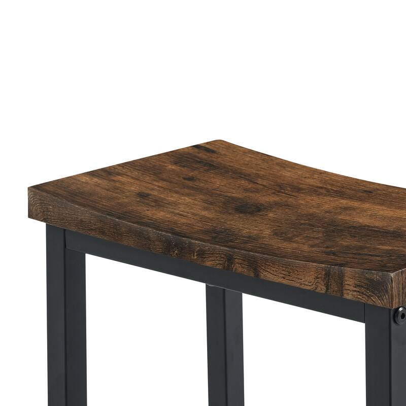 Counter Height Bar Table Set with Power Socket & LED Light, Farmhouse 4-Piece Dining Table Set with 3 Saddle Stools