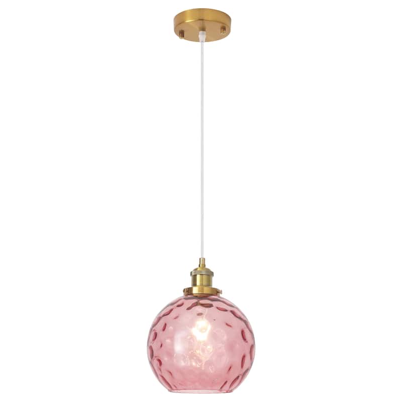 1-Light Glam Modern Metal Hanging Foyer Pendant Light with Glass Shade for Kitchen Island