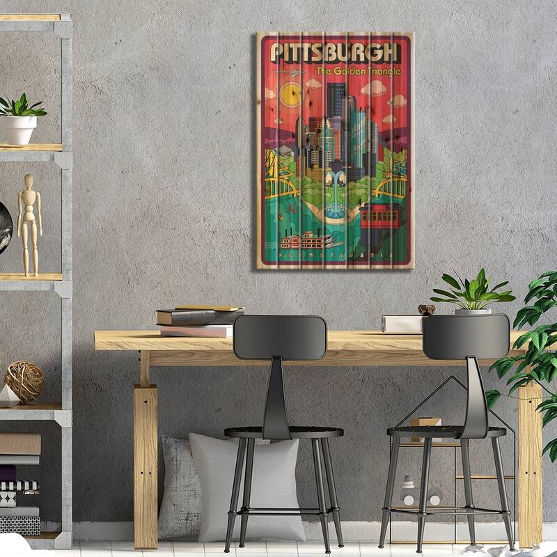 Pittsburgh Pop Art Travel Poster Print On Wood by Jim Zahniser - Multi-Color