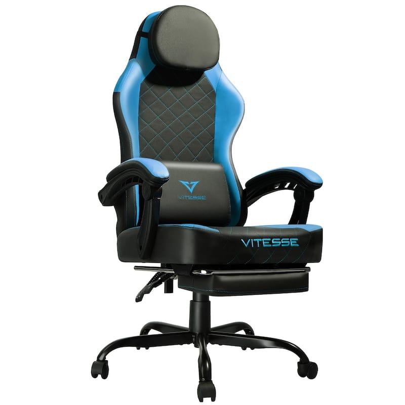 BOSSIN Ergonomic Gaming Chair – 400 lbs Support, PC/Racing Office Chair with Adjustable Swivel, Lumbar Vibration & Headrest - Blue