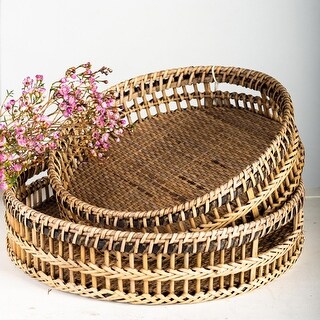 Set Of 2 Round Rattan With Inset Handles Trays - Bed Bath & Beyond ...