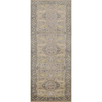 All-Over Gray Oushak Oriental Runner Rug Hand-Knotted Wool Carpet - 2'6"x 8'1"