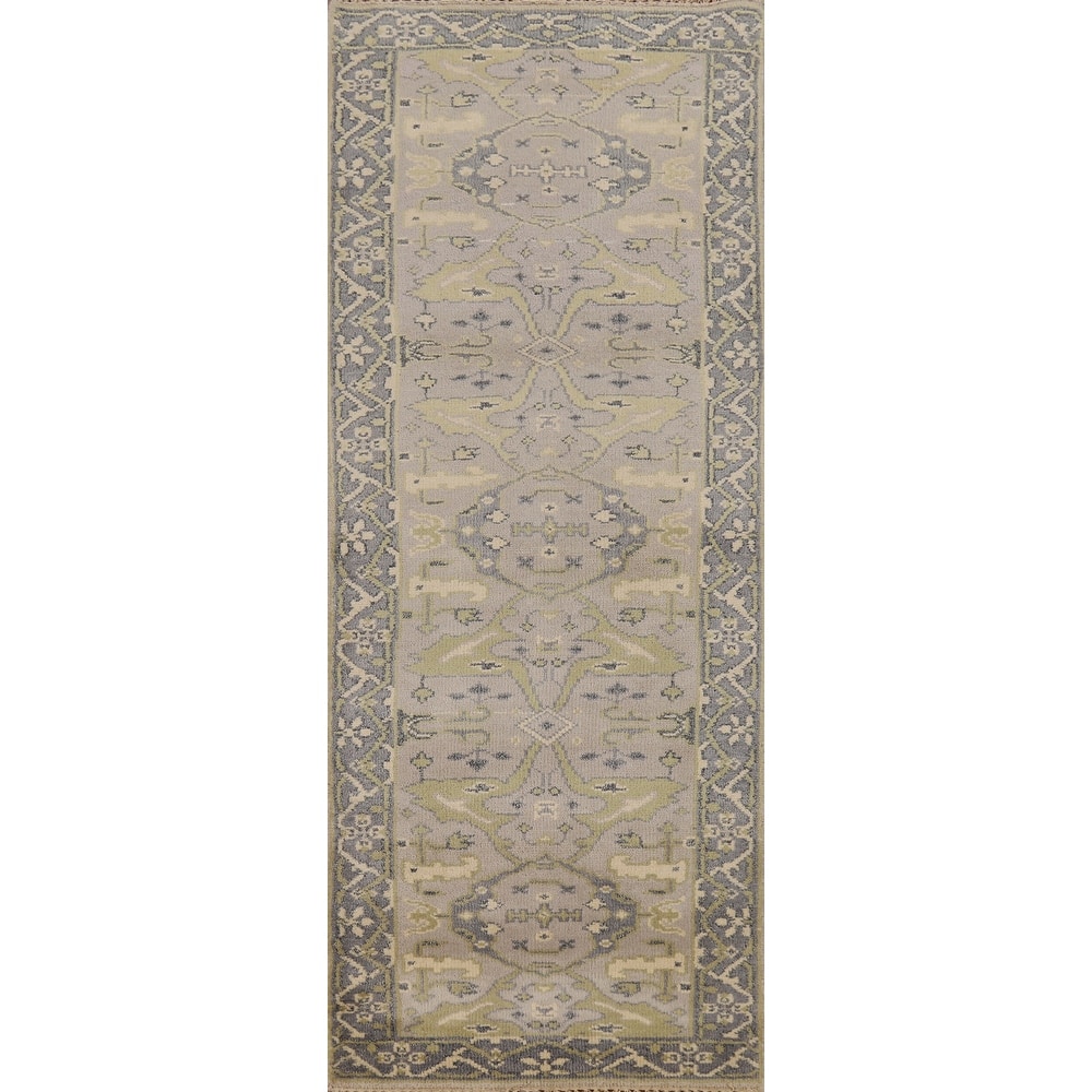 All-Over Gray Oushak Oriental Runner Rug Hand-Knotted Wool Carpet - 2'6"x 8'1"