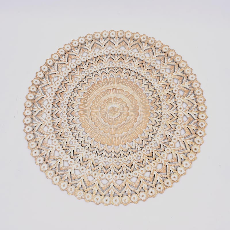 Wooden Floral Hand Carved Mandala Round Wall Decor-48"