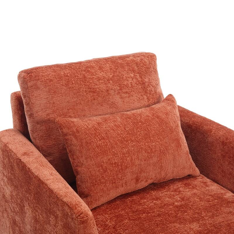 Mid Century Modern Chenille Fabric Armchair with Solid Wood Frame