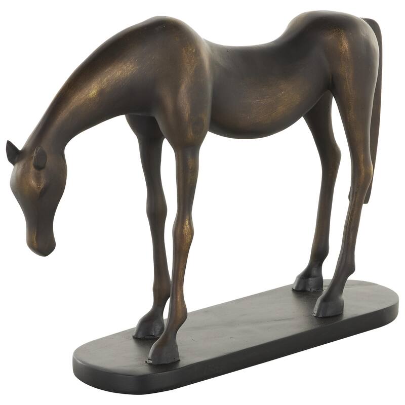Polystone Horse Decorative Sculpture with Brushed Gold Accents and Black Oval Base - Bronze - Roche River Decor