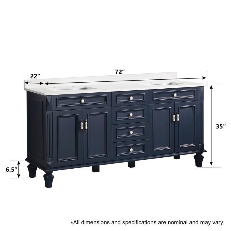 35'' H Solid Wood Bath Vanity with Stain-resistant Carrera White Quartz Top and Double Sink