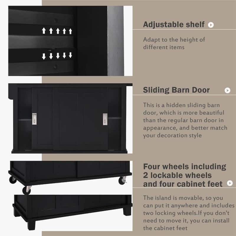 Kitchen Cart with Rubber wood Drop-Leaf Countertop