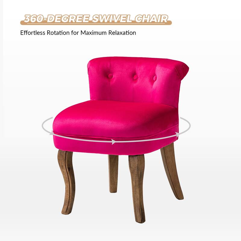 Xacobo Modern Velvet Tufted Vanity Stool with Wood Legs Set of 2 by HULALA HOME
