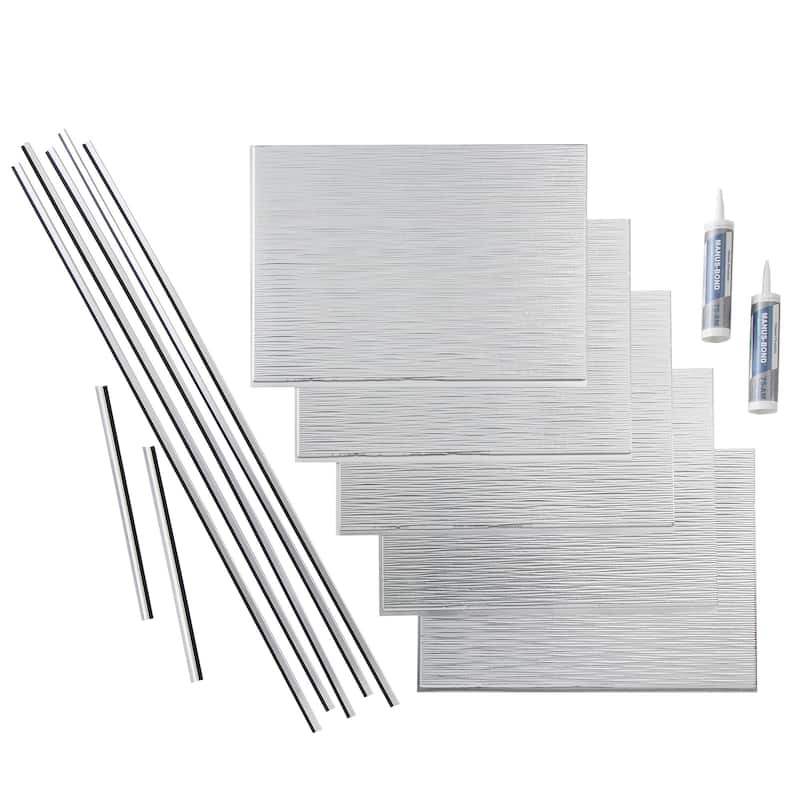 FASÄDE Ripple Decorative Vinyl Backsplash Panel - 15 Sq Ft Kit - Brushed Aluminum