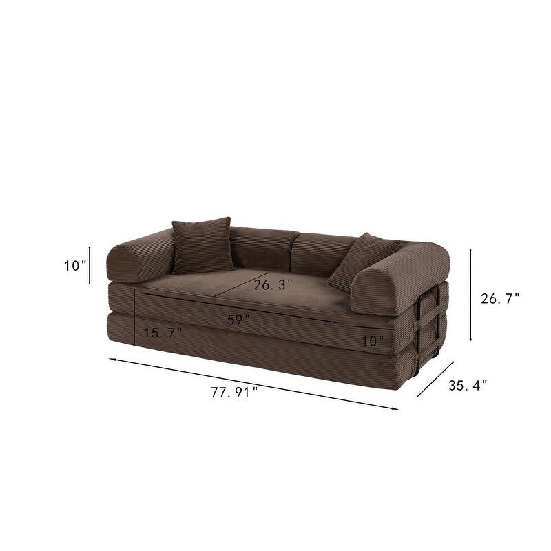 77.90" Corduroy Foldable Double Bed Sofa Bed