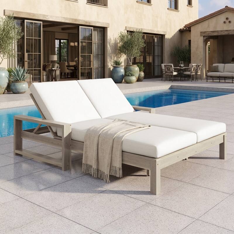 Outdoor Double Chaise Lounge Chair with Dual 5-Position Backrests by Leisure Zone