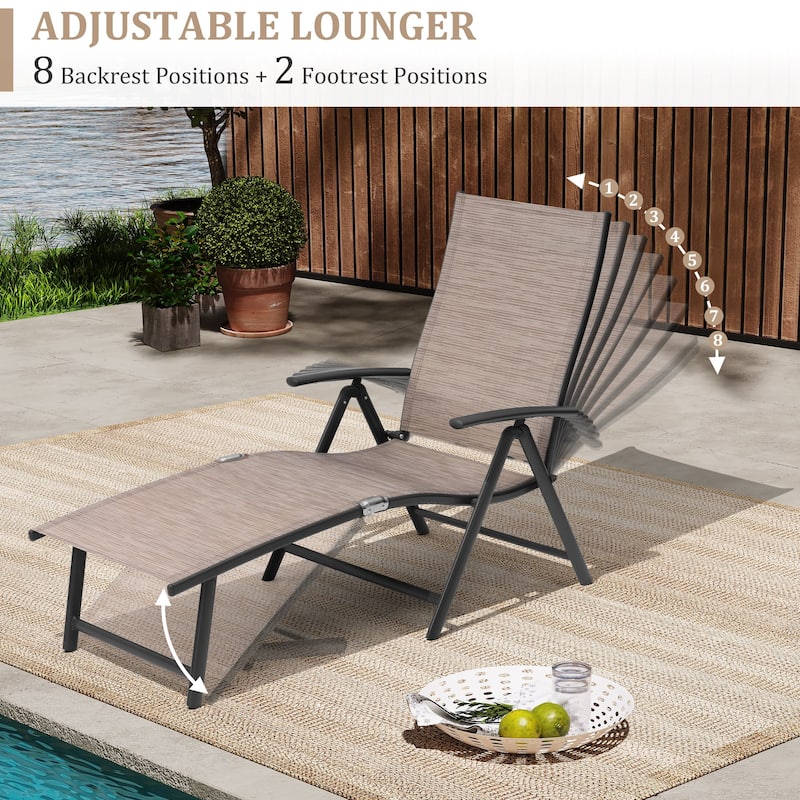 VredHom Outdoor Aluminum Portable Folding Chaise Lounge Chair - 70" L x 20" W x 14" H