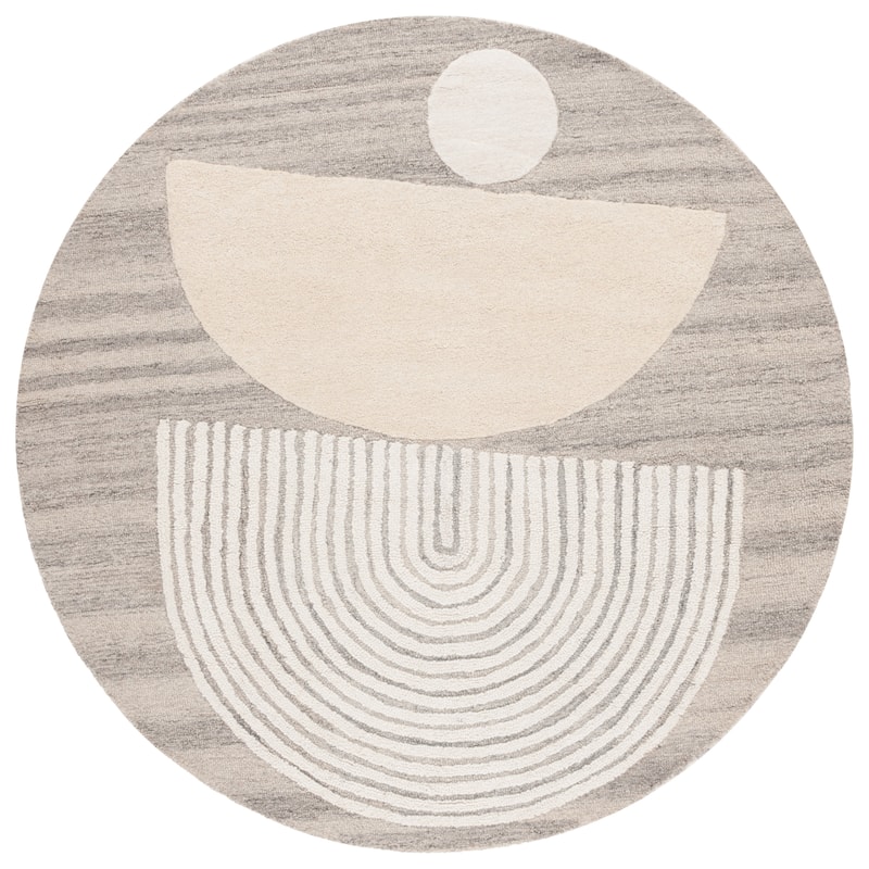SAFAVIEH Handmade Ebony Roelfien Modern & Contemporary Wool Rug - 6' Round - Grey/Ivory