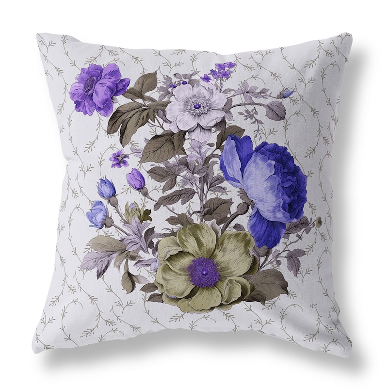 Brown And Blue Flower and Knop Indoor/Outdoor Throw Pillow Zipper