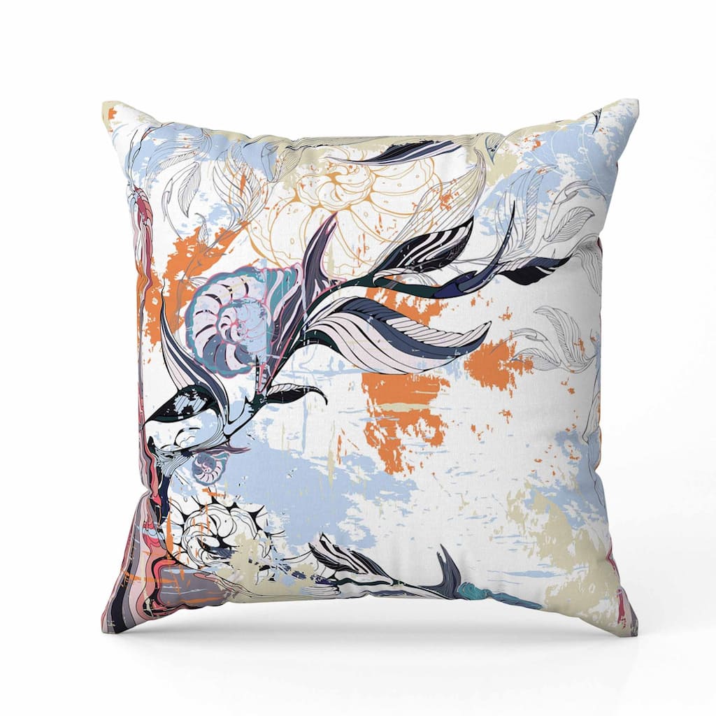 Leaf Lurker Indoor/Outdoor Reversible Throw Pillow White and Blue