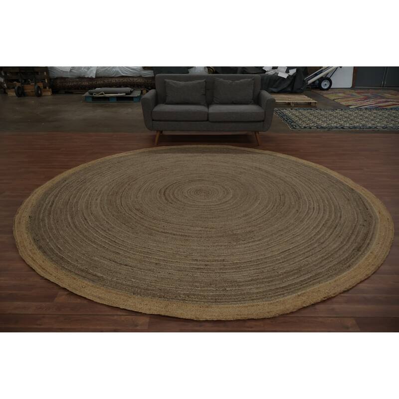 Hand Knotted Oriental Jute Carpet Modern Geometric Brown Modern Area Rug - 9' 10'' X 9' 10''