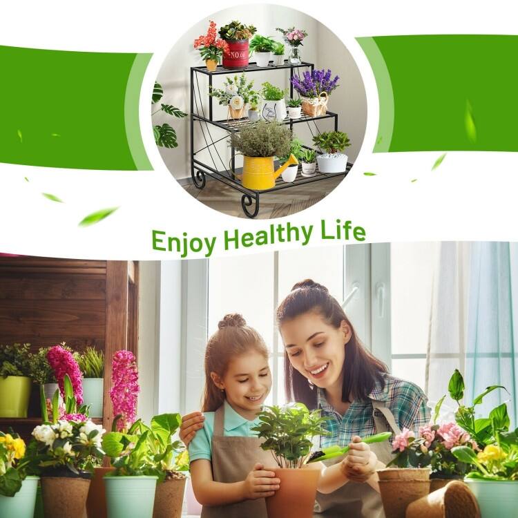 Outdoor Plant Shelf 3 Tier Steel Flower Stand for Patio - 29" x 26" x 28"