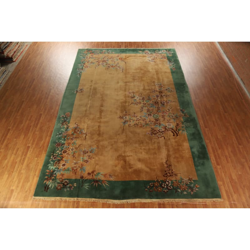 Hand Knotted Oriental 100% Wool Carpet Traditional Floral Yellow & Gold Art Deco Area Rug - 17' 9'' X 11' 10''